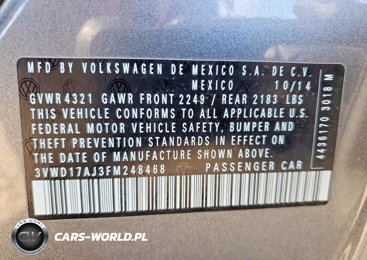 2015 Volkswagen Jetta Se VIN:3VWD17AJ3FM248468 - 12