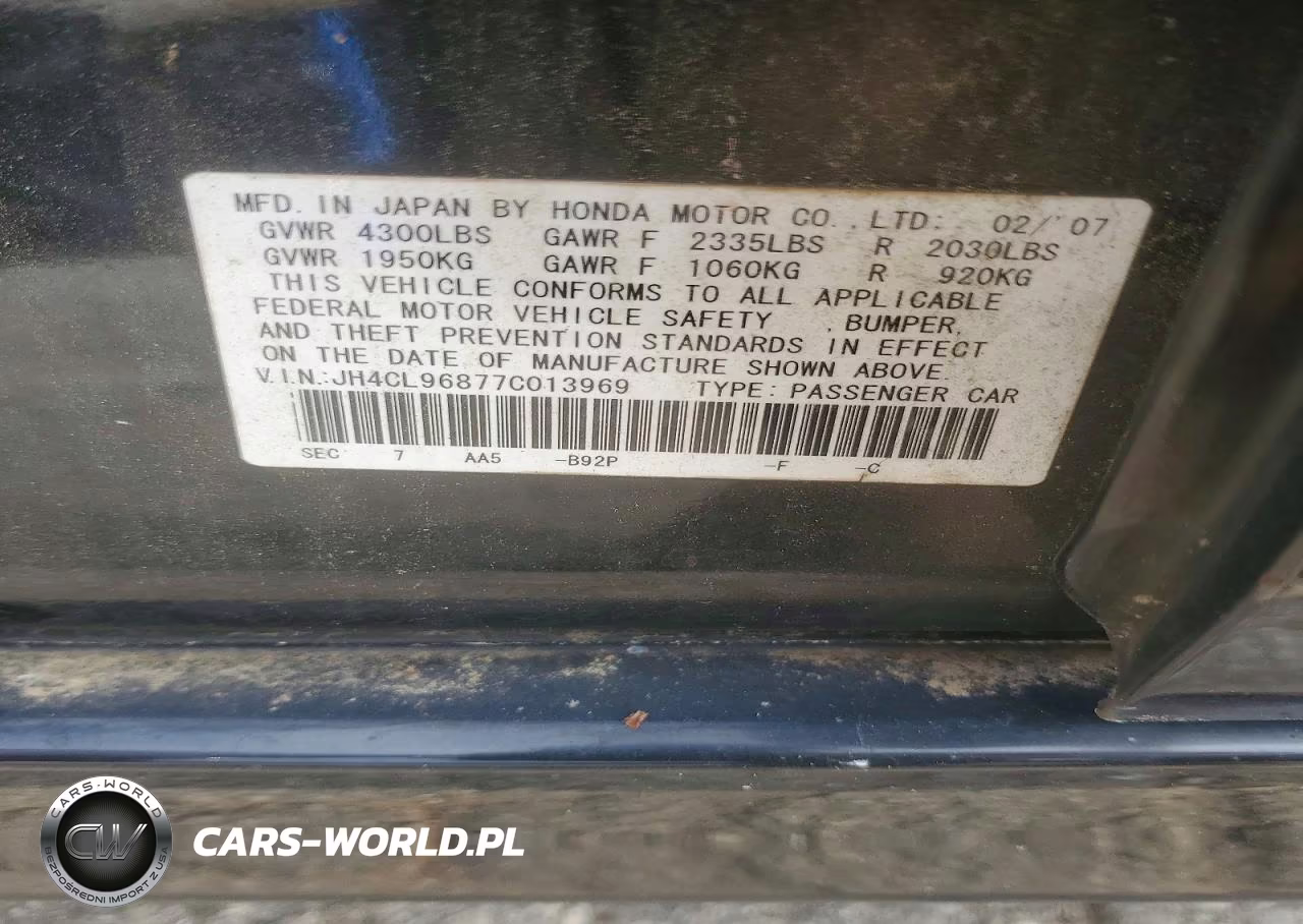 2007 Acura Tsx VIN:JH4CL96877C013969 - 12