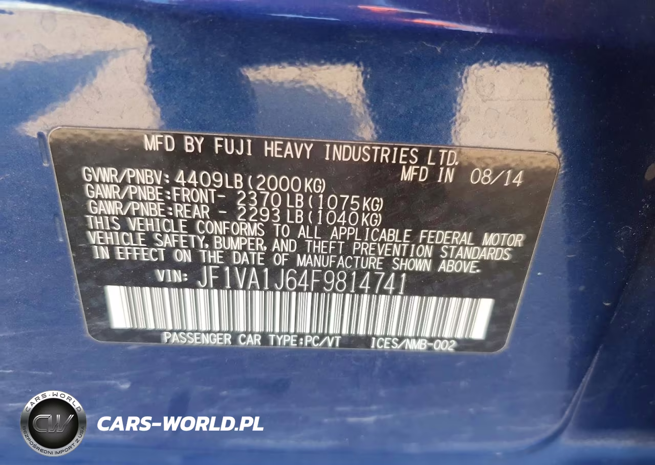 2015 Subaru Wrx Limited VIN:JF1VA1J64F9814741 - 12