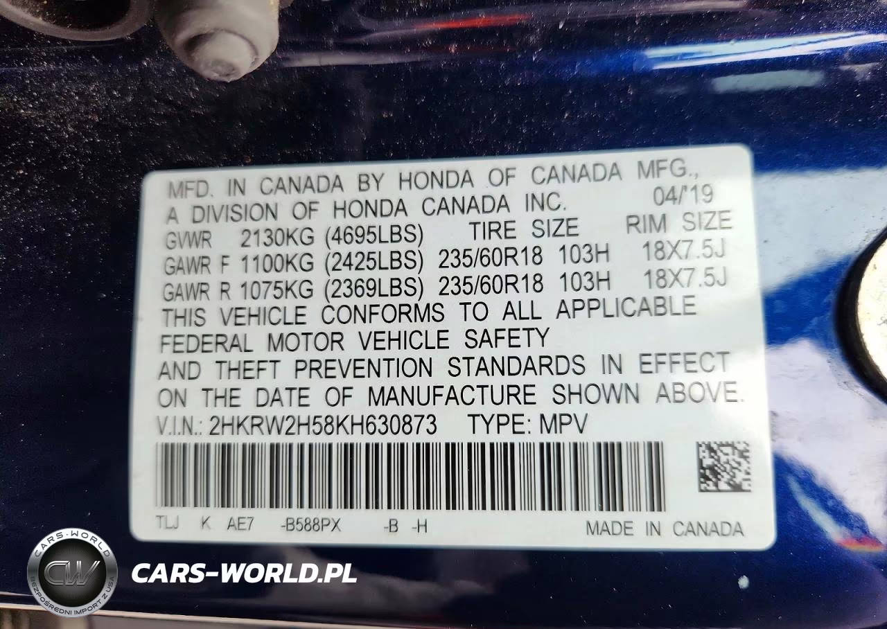 2019 Honda Cr-V Ex VIN:2HKRW2H58KH630873 - 14