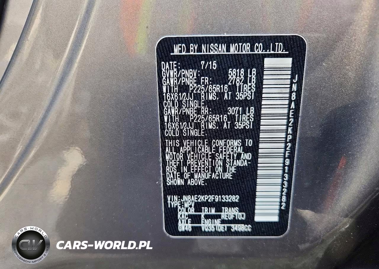 2015 Nissan Quest 3.5 S VIN:JN8AE2KP2F9133282 - 13