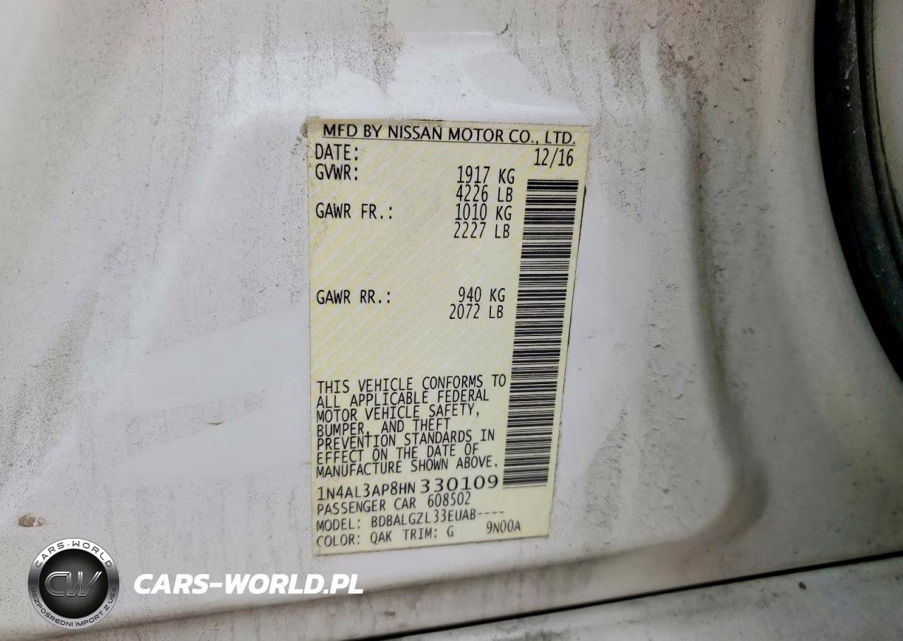 2017 Nissan Altima 2.5 S VIN:1N4AL3AP8HN330109 - 12