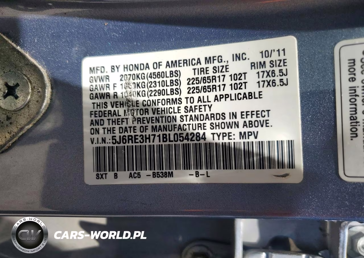 2011 Honda Cr-V Exl VIN:5J6RE3H71BL054284 - 13