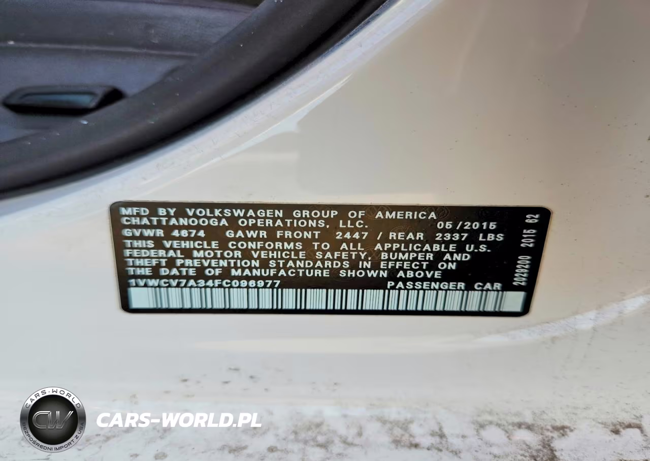 2015 Volkswagen Passat Sel VIN:1VWCV7A34FC096977 - 12