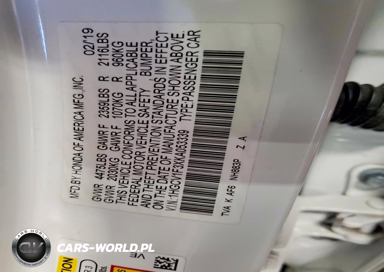 2019 Honda Accord VIN:1HGCV1F3XKA053339 - 12