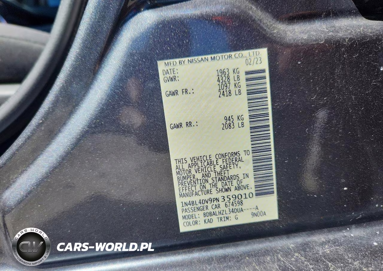 2023 Nissan Altima Sv VIN:1N4BL4DV9PN359010 - 13
