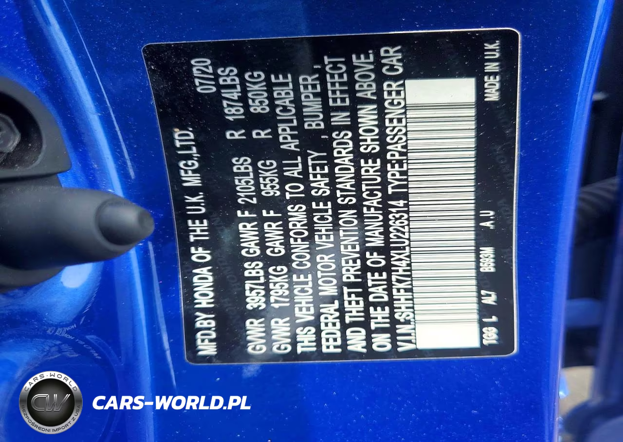 2020 Honda Civic Sport VIN:SHHFK7H4XLU226314 - 12