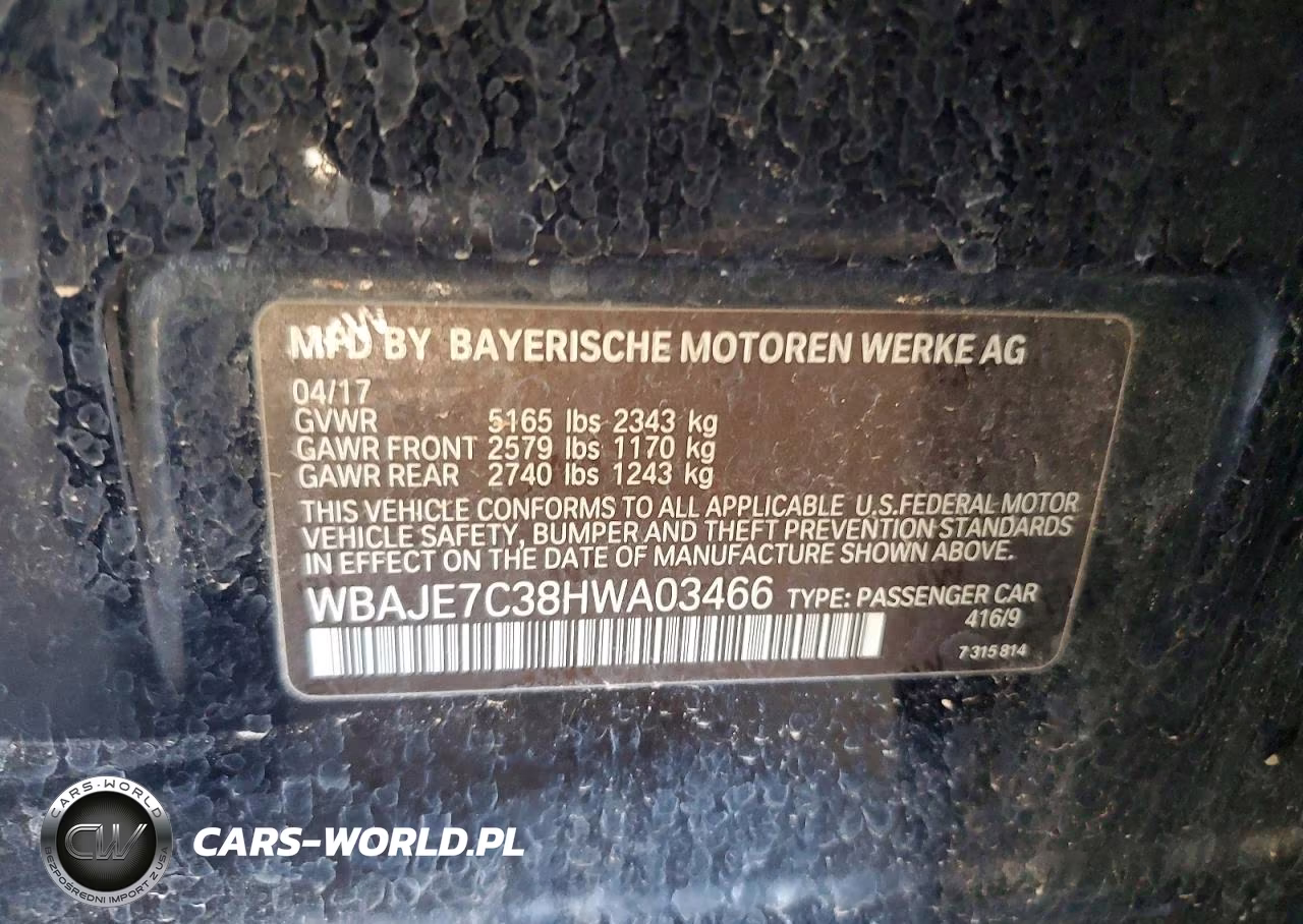2017 BMW 540 Xi VIN:WBAJE7C38HWA03466 - 12