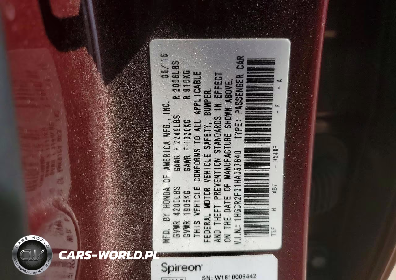 2017 Honda Accord Lx VIN:1HGCR2F31HA057640 - 12
