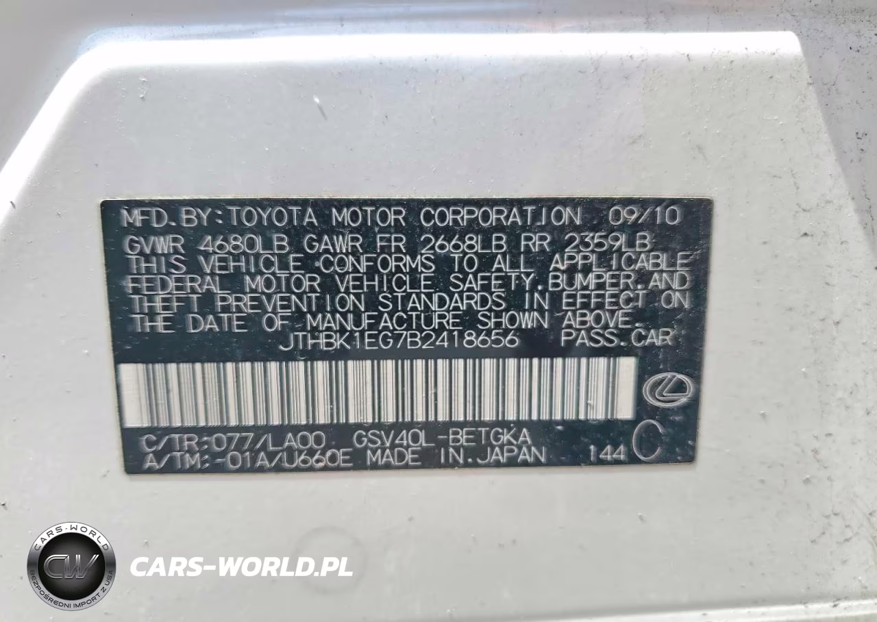 2011 Lexus Es 350 VIN:JTHBK1EG7B2418656 - 13