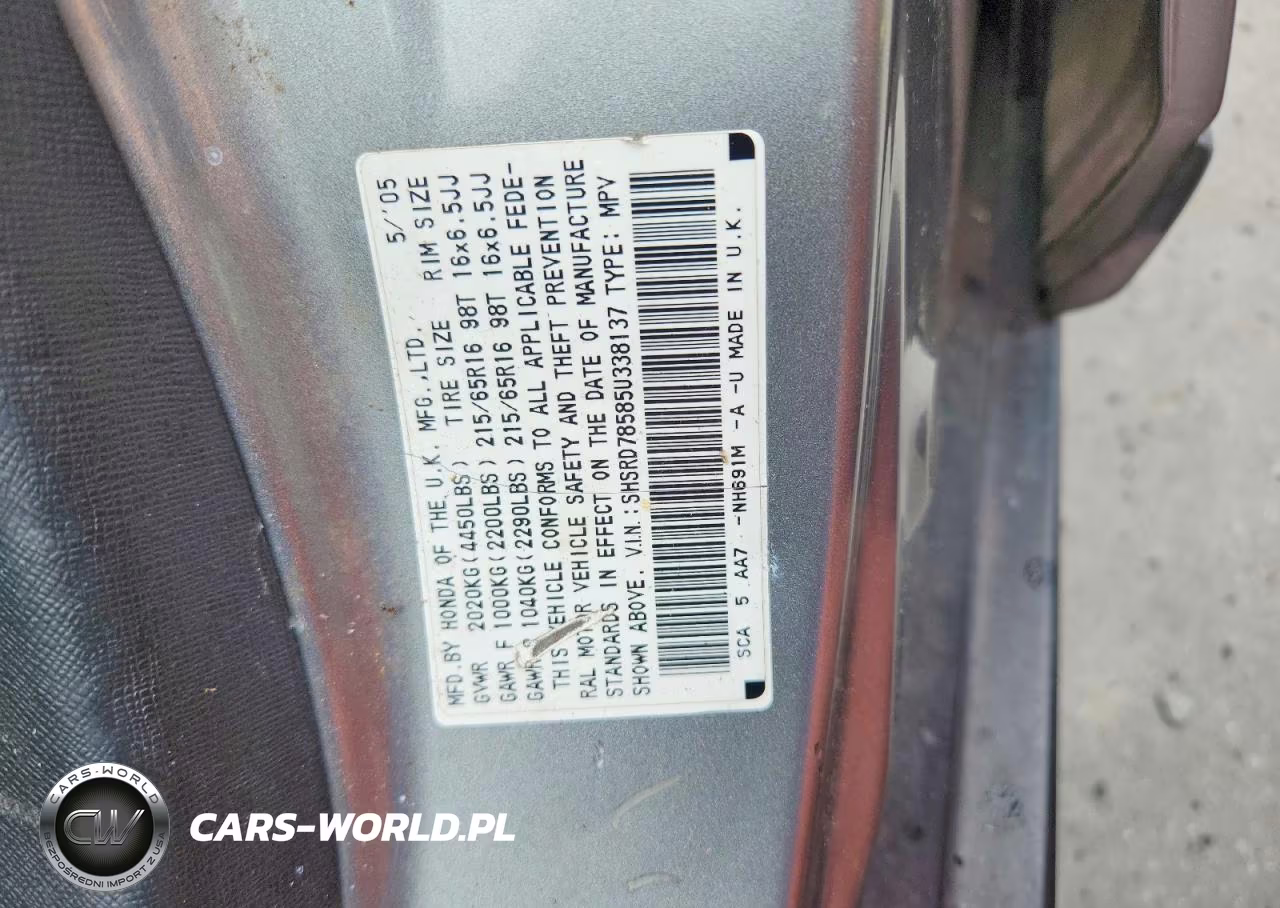 2005 Honda Cr-V Lx VIN:SHSRD78585U338137 - 13