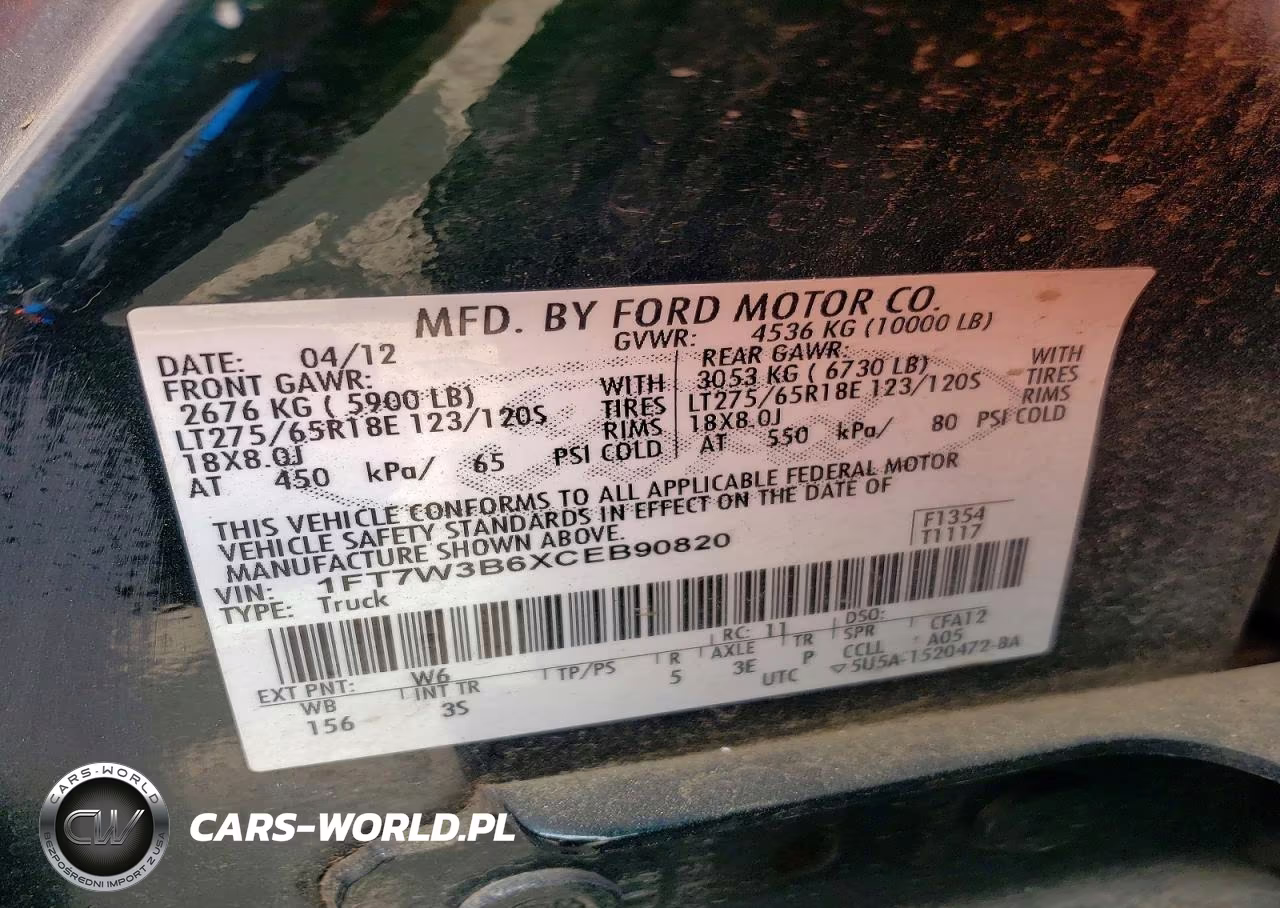 2012 Ford F350 Super Duty VIN:1FT7W3B6XCEB90820 - 13