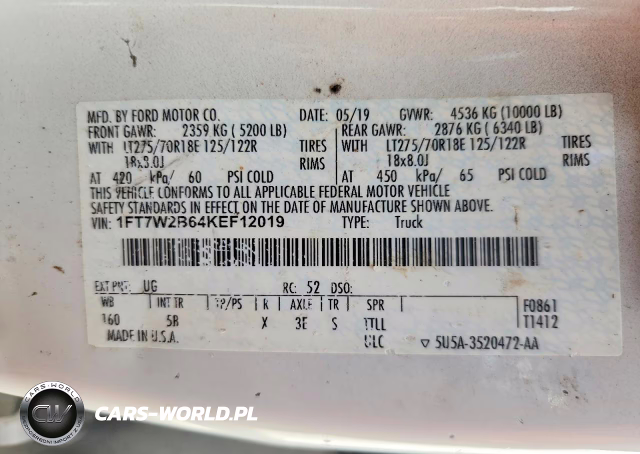 2019 Ford F250 Super Duty VIN:1FT7W2B64KEF12019 - 12