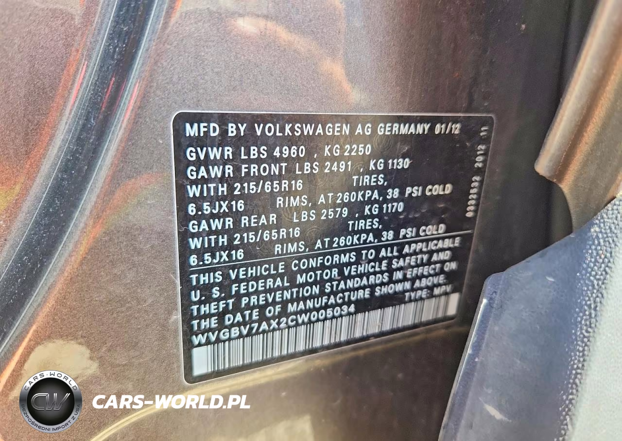 2012 Volkswagen Tiguan S VIN:WVGBV7AX2CW005034 - 12