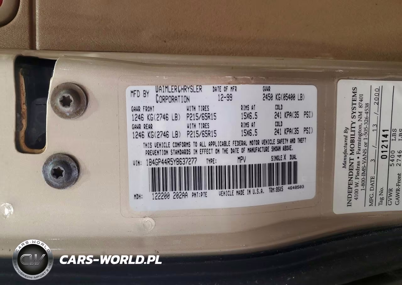 2000 Dodge Grand Caravan Se VIN:1B4GP44R5YB637277 - 13