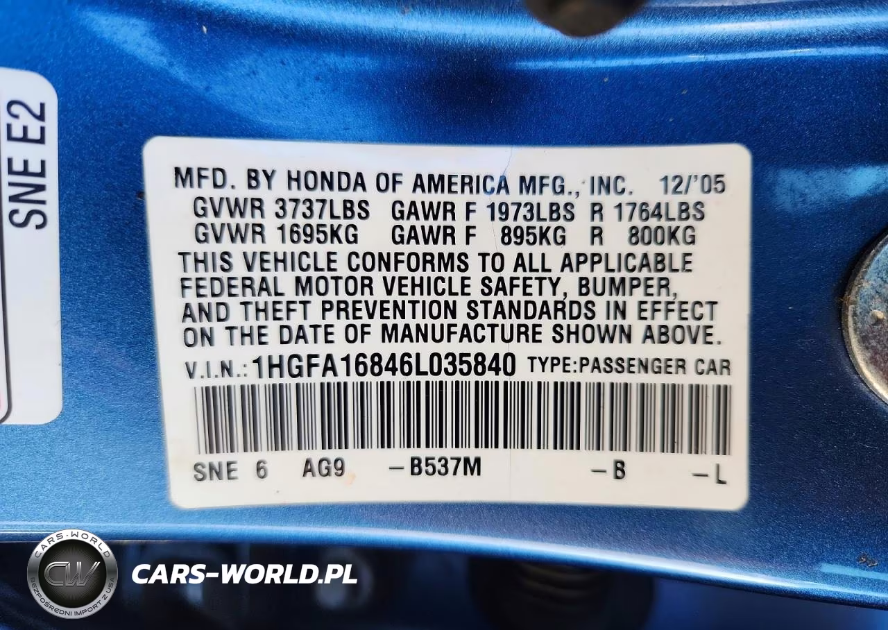 2006 Honda Civic Ex VIN:1HGFA16846L035840 - 12