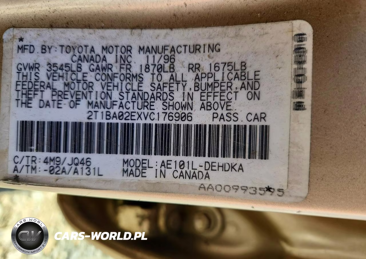 1997 Toyota Corolla Base VIN:2T1BA02EXVC176906 - 12