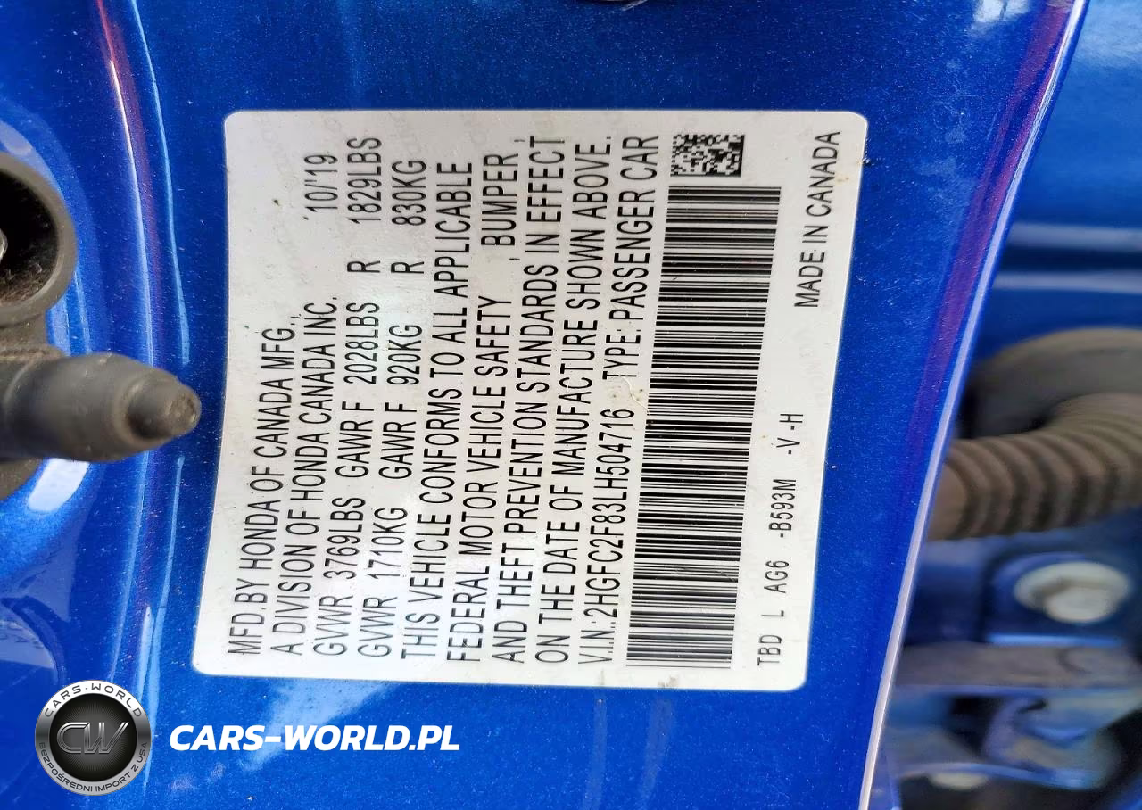 2020 Honda Civic Sport VIN:2HGFC2F83LH504716 - 13