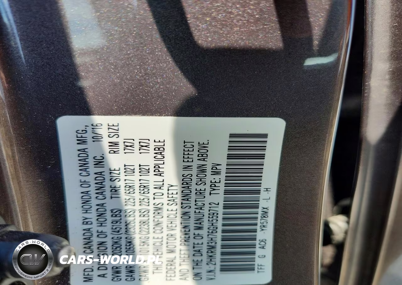 2016 Honda Cr-V Exl VIN:2HKRM3H76GH559712 - 13