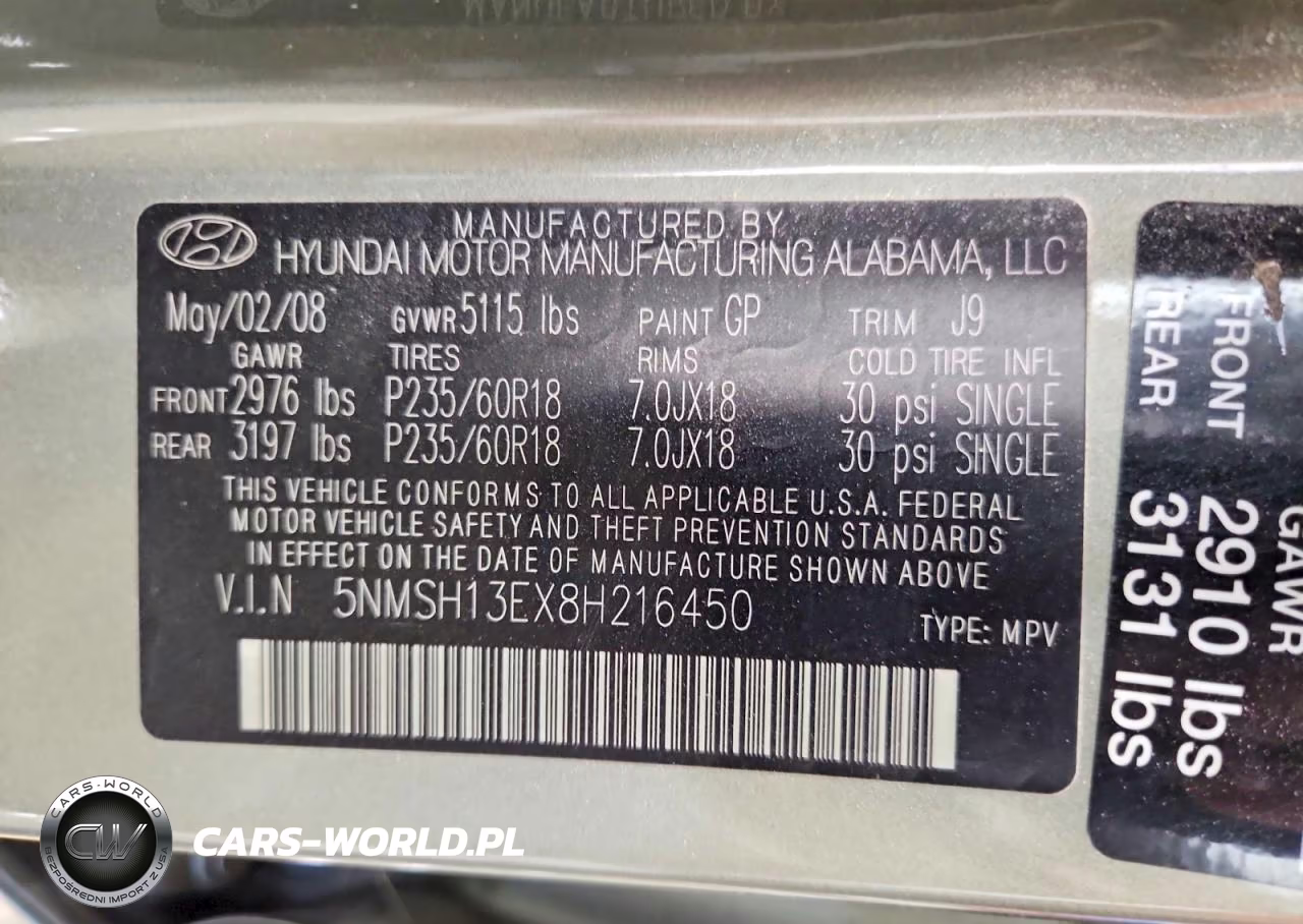 2008 Hyundai Santa Fe Se VIN:5NMSH13EX8H216450 - 13