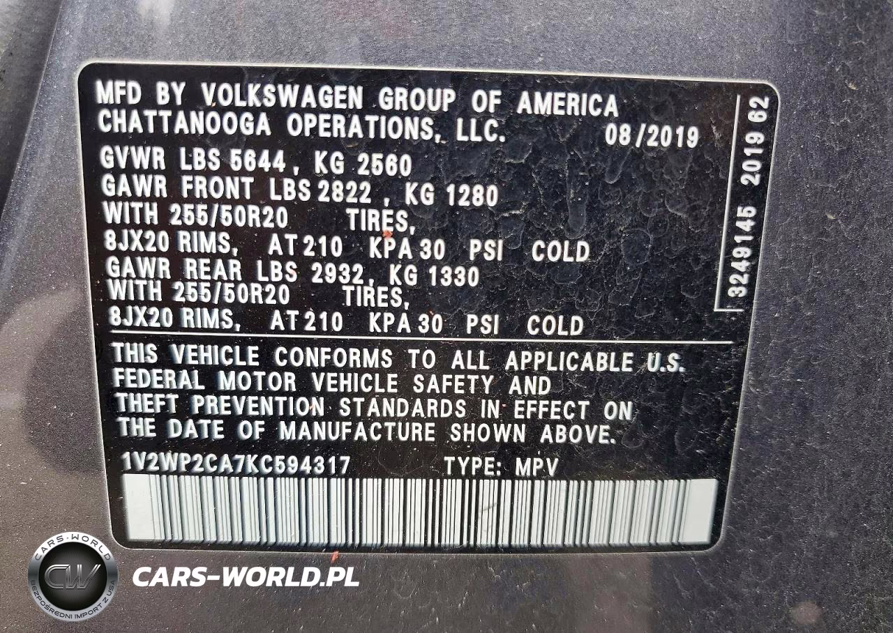 2019 Volkswagen Atlas Se VIN:1V2WP2CA7KC594317 - 13