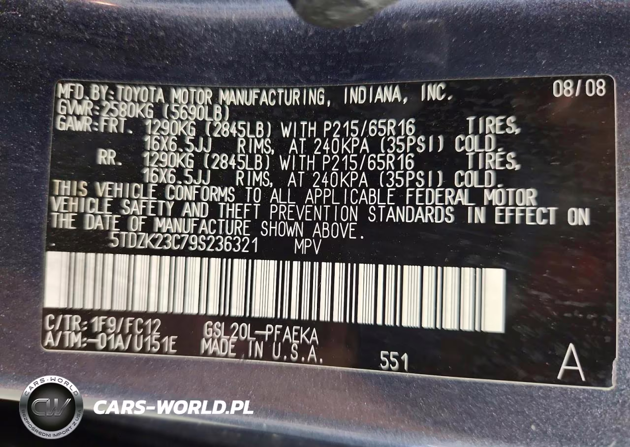 2009 Toyota Sienna Le 7-Passenger VIN:5TDZK23C79S236321 - 13