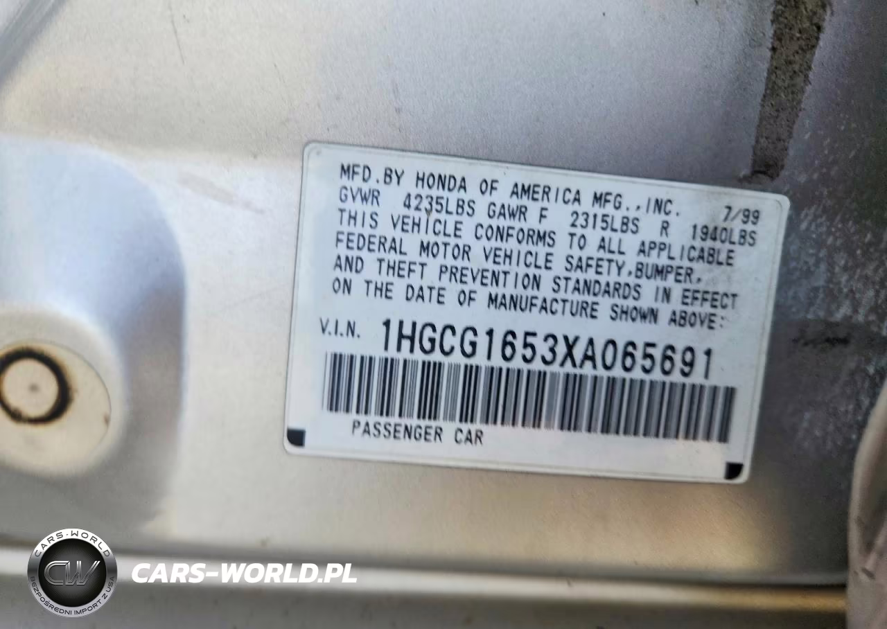 1999 Honda Accord Ex VIN:1HGCG1653XA065691 - 12