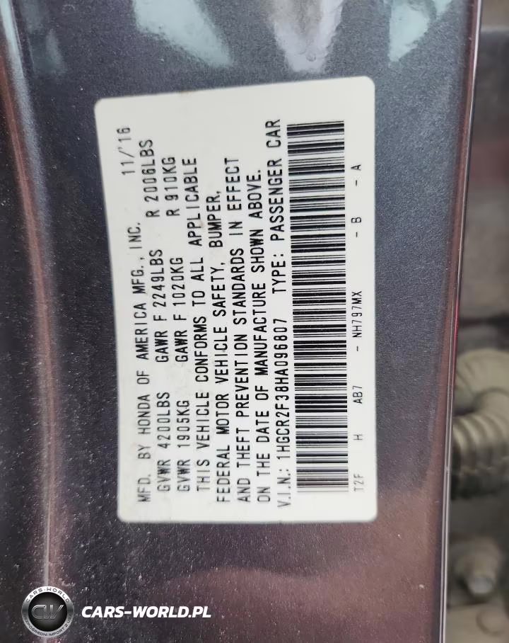2017 Honda Accord Lx VIN:1HGCR2F38HA096807 - 12