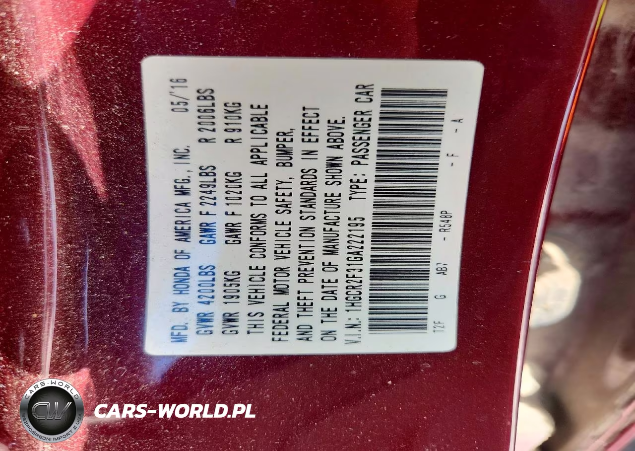 2016 Honda Accord Lx VIN:1HGCR2F31GA222195 - 12
