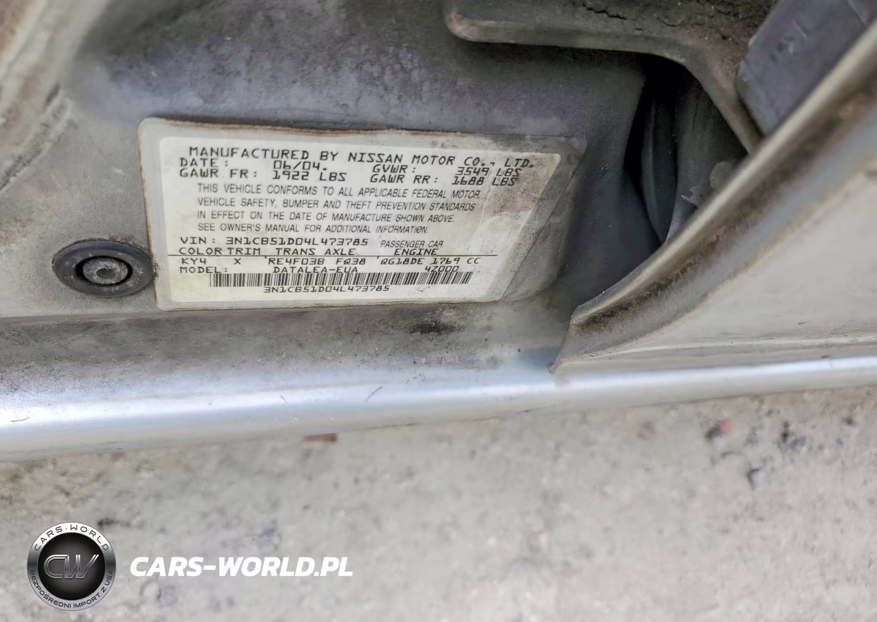 2004 Nissan Sentra 1.8 VIN:3N1CB51D04L473785 - 12
