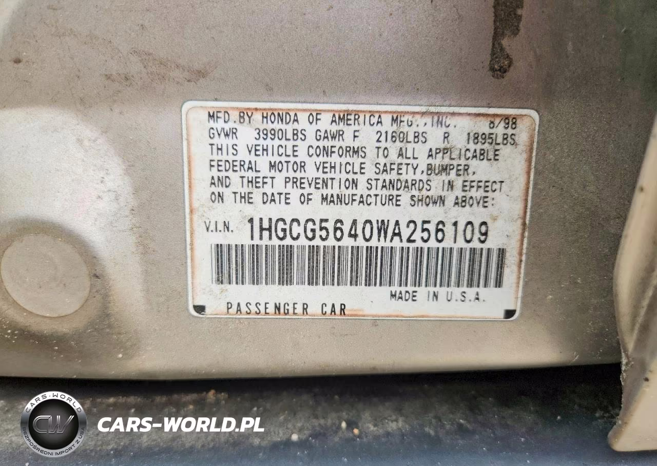1998 Honda Accord Lx VIN:1HGCG5640WA256109 - 12