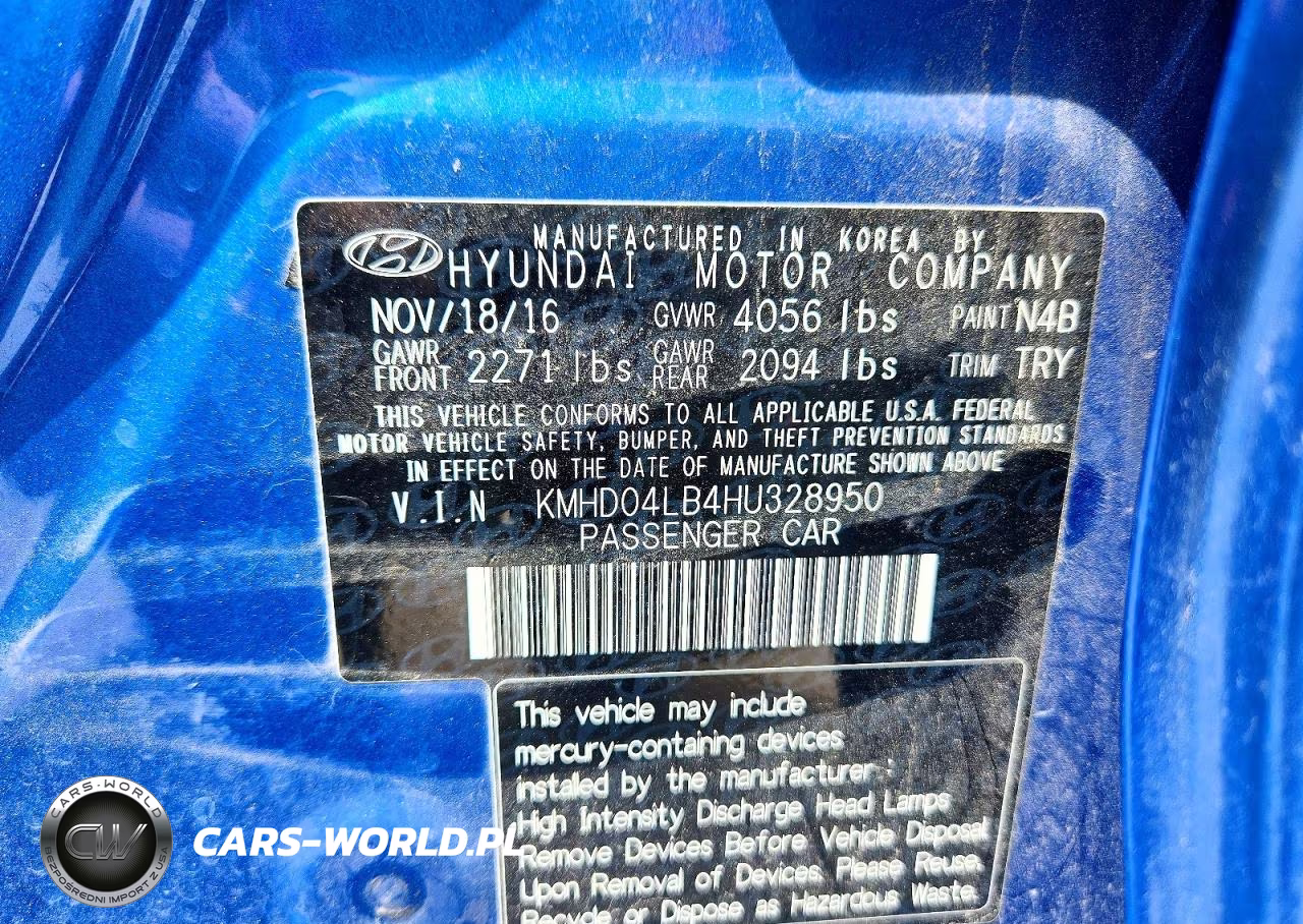 2017 Hyundai Elantra Sport VIN:KMHD04LB4HU328950 - 12