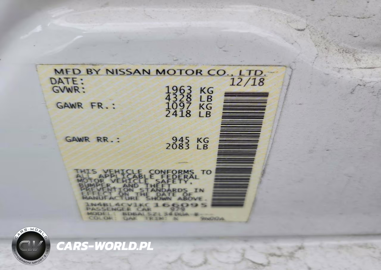 2019 Nissan Altima Sr VIN:1N4BL4CV1KC166095 - 12