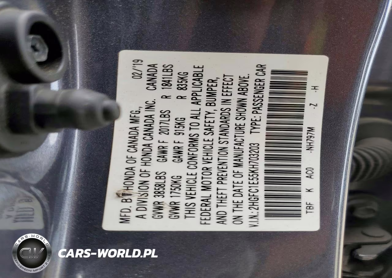 2019 Honda Civic Si VIN:2HGFC1E55KH703203 - 12