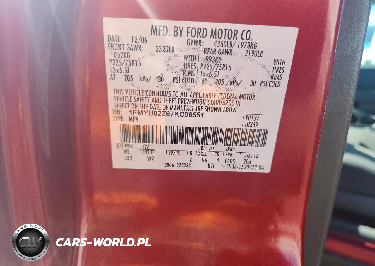 2007 Ford Escape Xls VIN:1FMYU02Z67KC06551 - 12