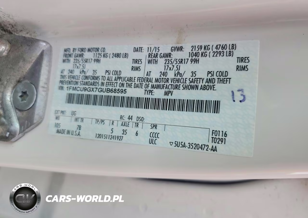 2016 Ford Escape Se VIN:1FMCU9GX7GUB68595 - 13