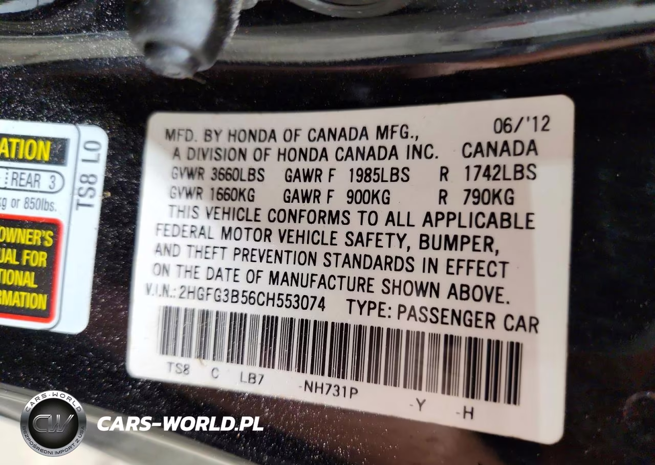 2012 Honda Civic Lx VIN:2HGFG3B56CH553074 - 12