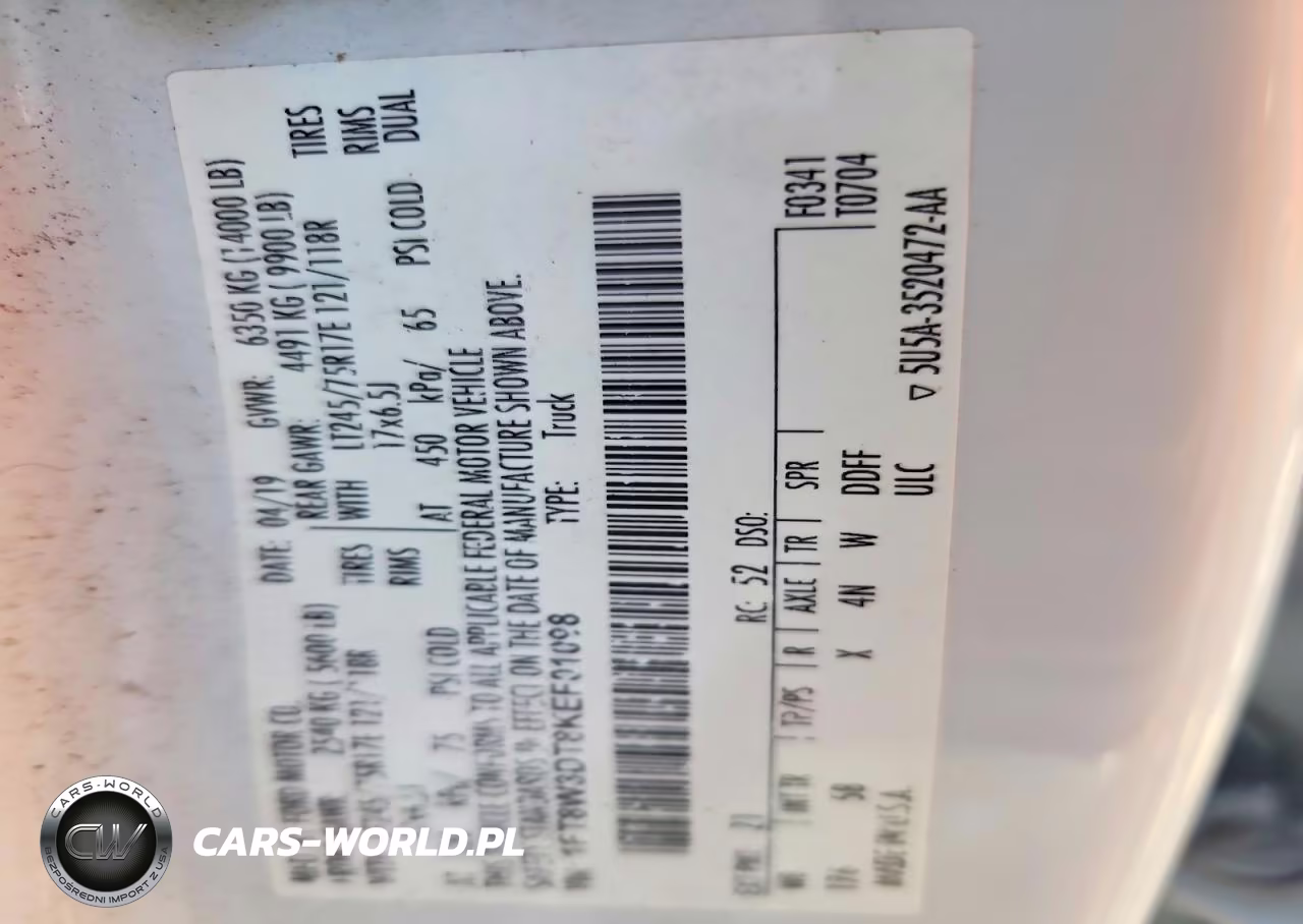 2019 Ford F350 Super Duty VIN:1FT8W3DT8KEF01098 - 13