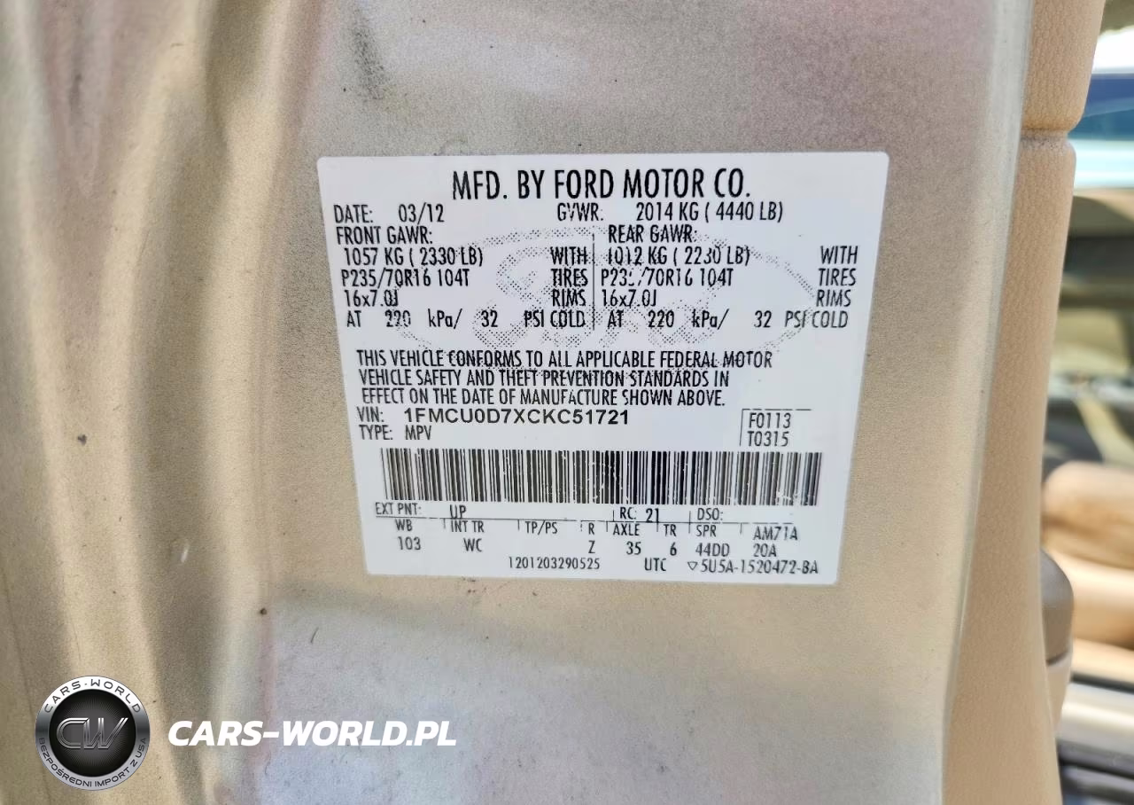 2012 Ford Escape Xlt VIN:1FMCU0D7XCKC51721 - 13