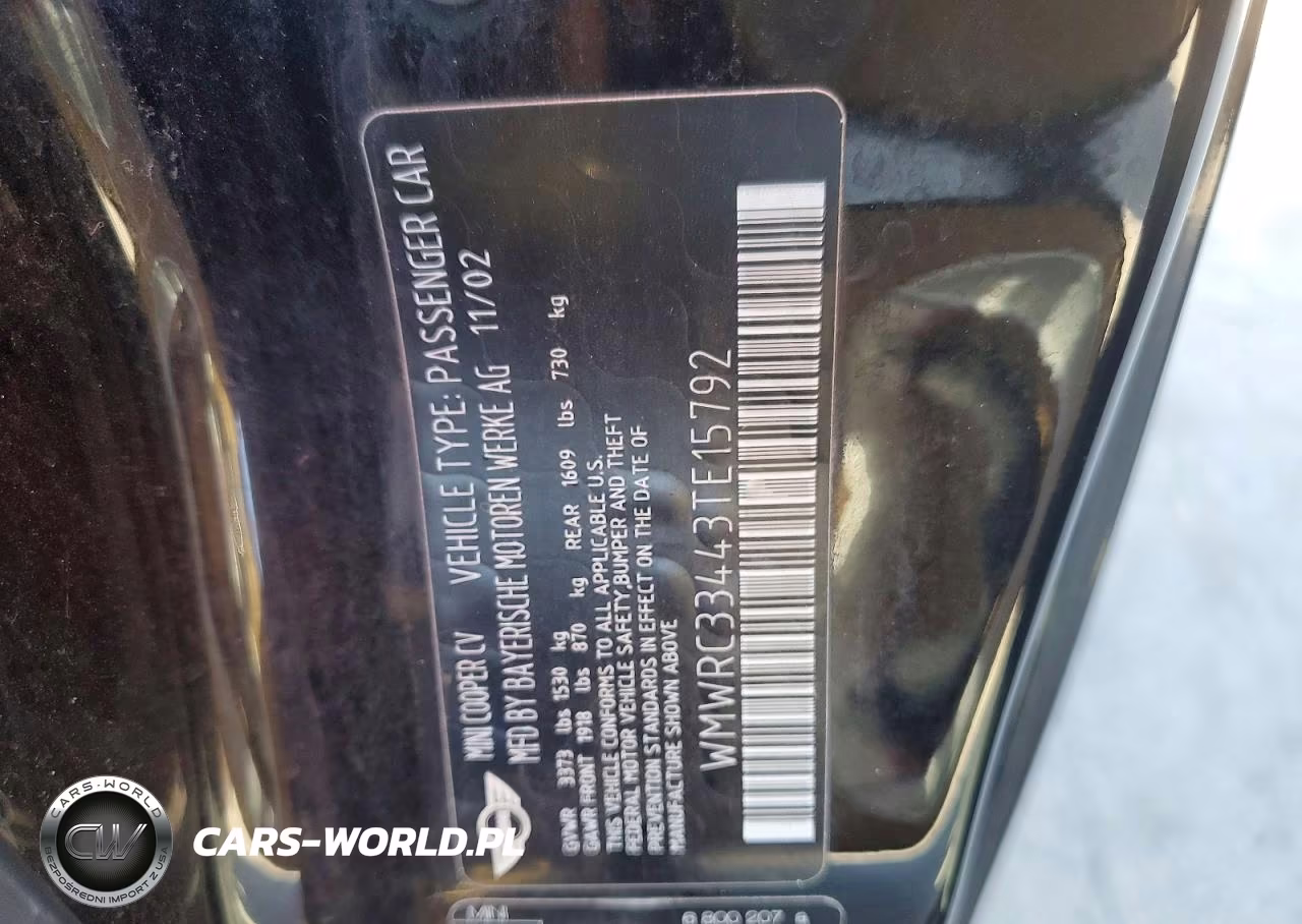 2003 Mini Cooper Base 2D Hatch VIN:WMWRC33443TE15792 - 12