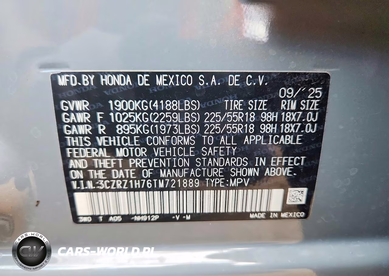 2026 Honda Hr-V Exl VIN:3CZRZ1H76TM721889 - 14
