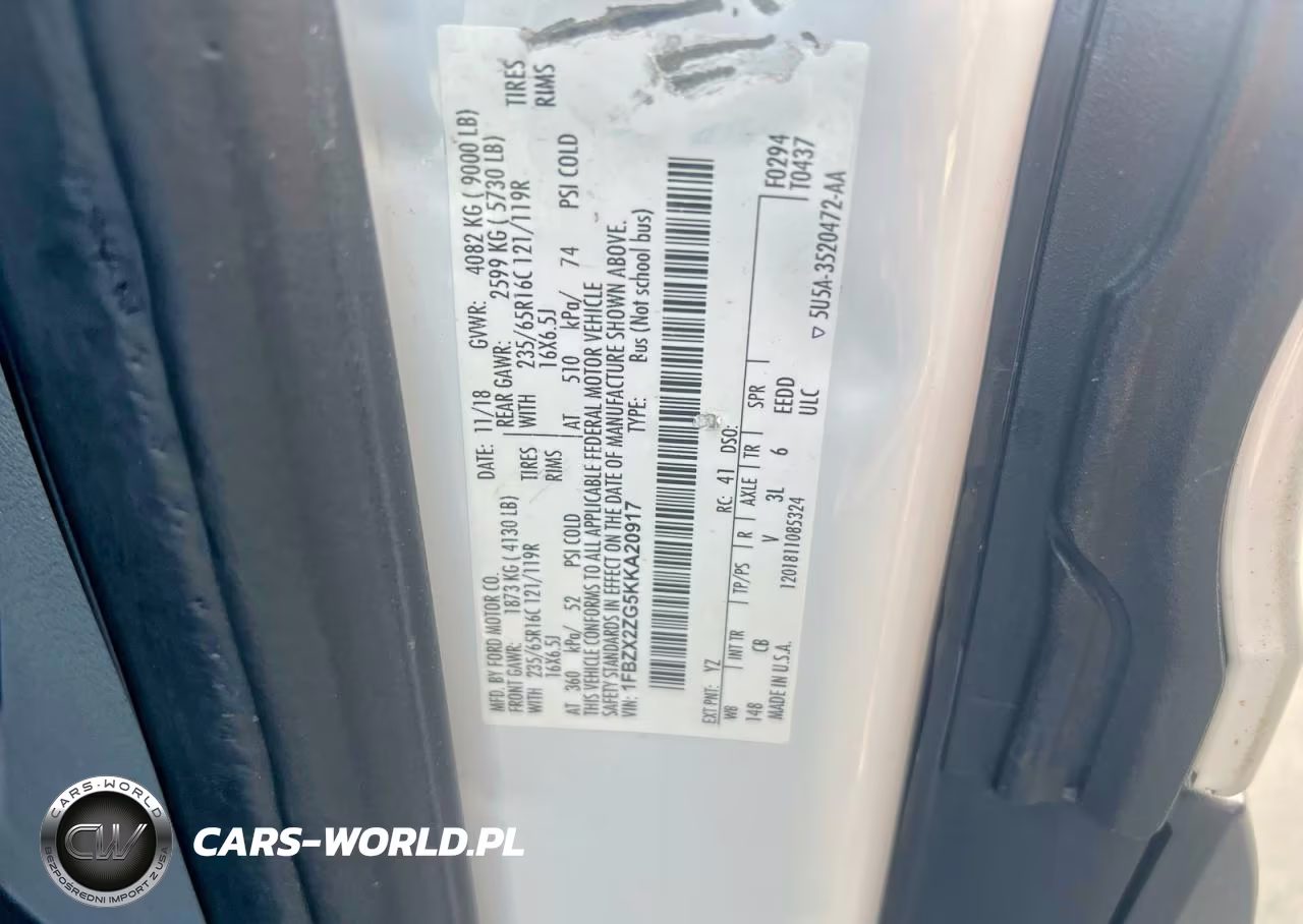 2019 Ford Transit T-350 VIN:1FBZX2ZG5KKA20917 - 10