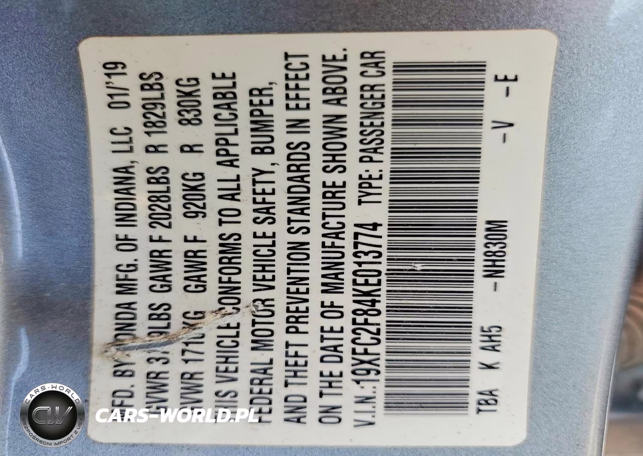 2019 Honda Civic Sport VIN:19XFC2F84KE013774 - 12