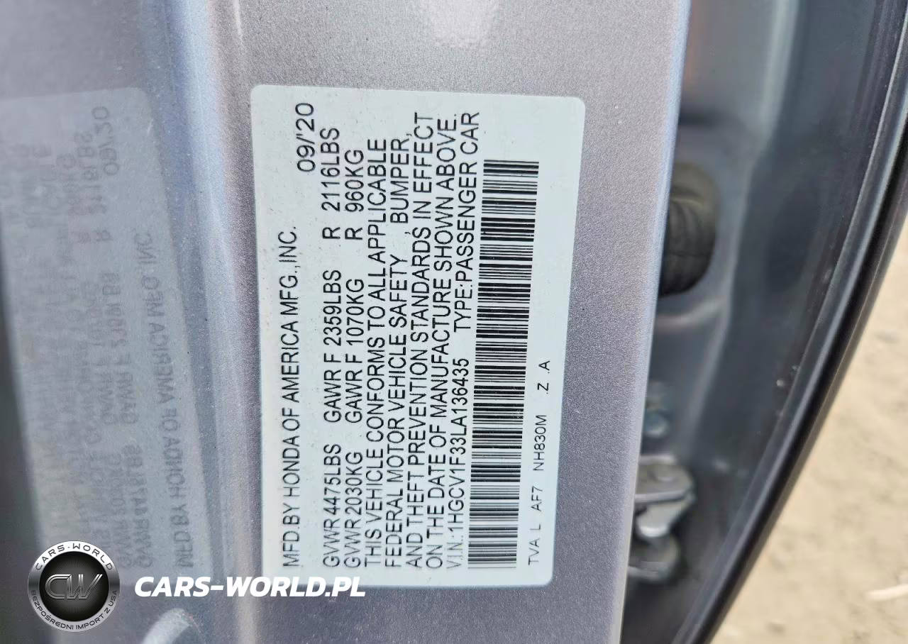 2020 Honda Accord Sport VIN:1HGCV1F33LA136435 - 12
