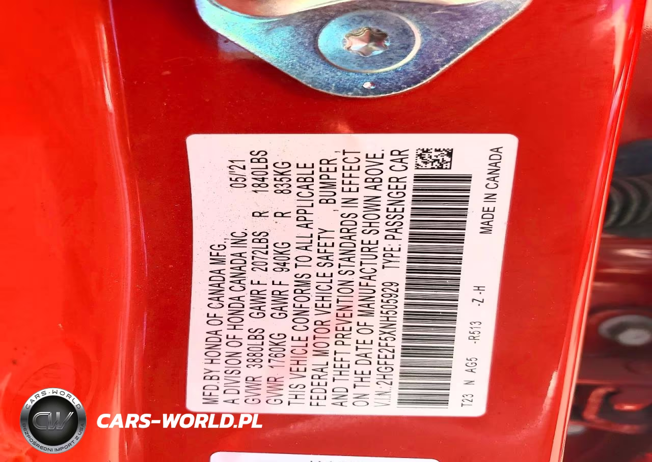 2022 Honda Civic Sport VIN:2HGFE2F5XNH505929 - 12