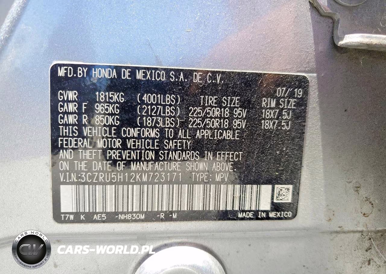 2019 Honda Hr-V Sport VIN:3CZRU5H12KM723171 - 12