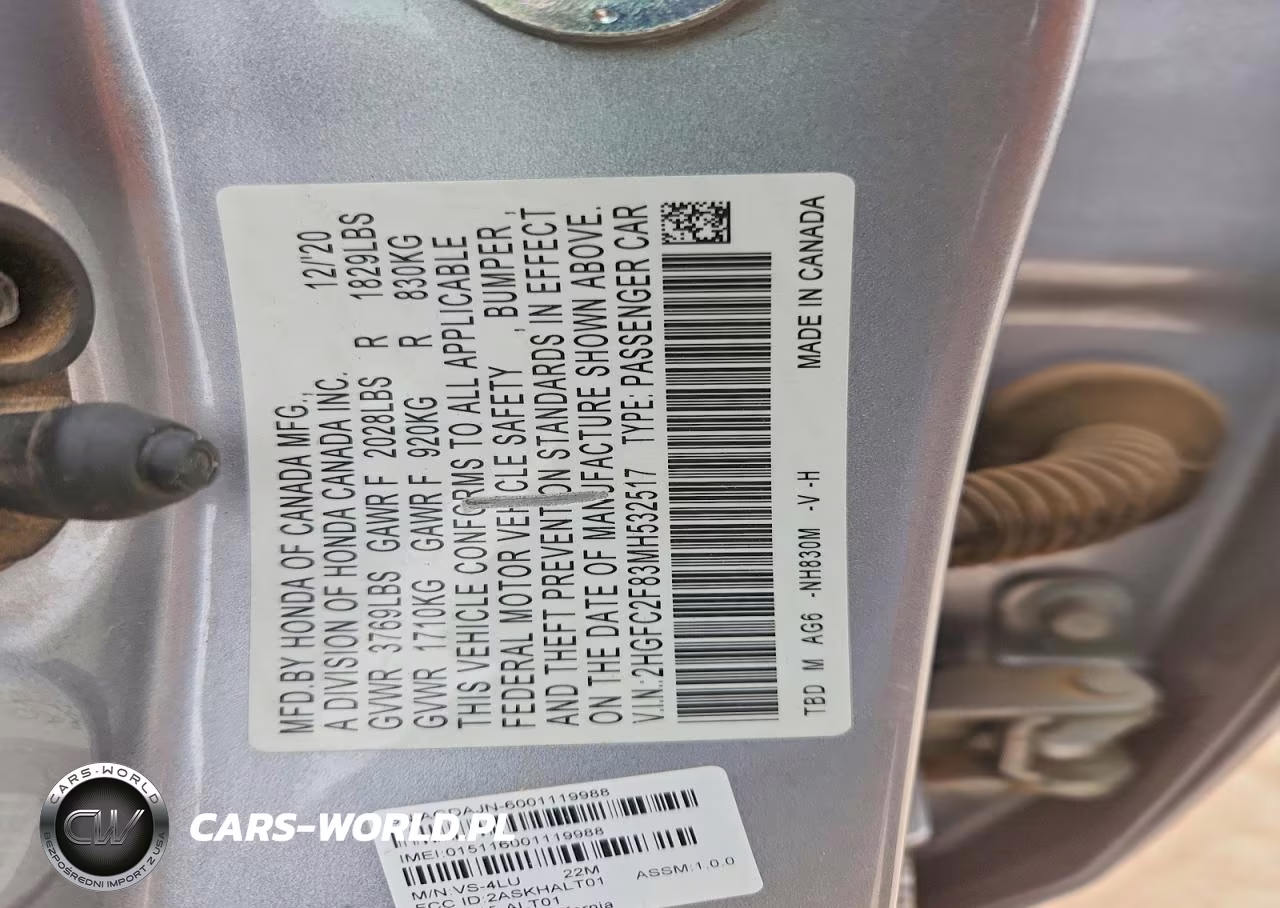 2021 Honda Civic Sport VIN:2HGFC2F83MH532517 - 12