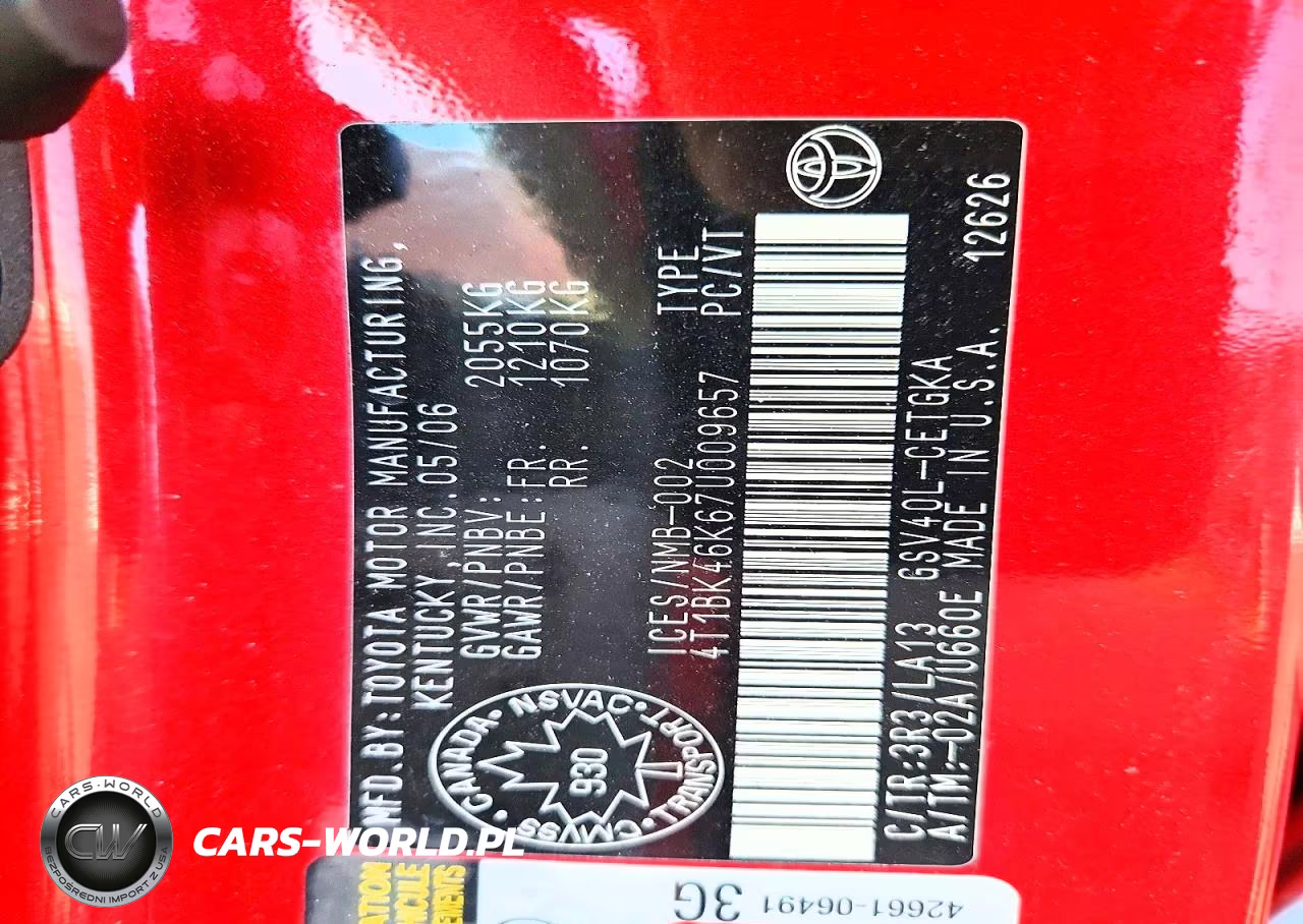 2007 Toyota Camry Le V6 VIN:4T1BK46K67U009657 - 12