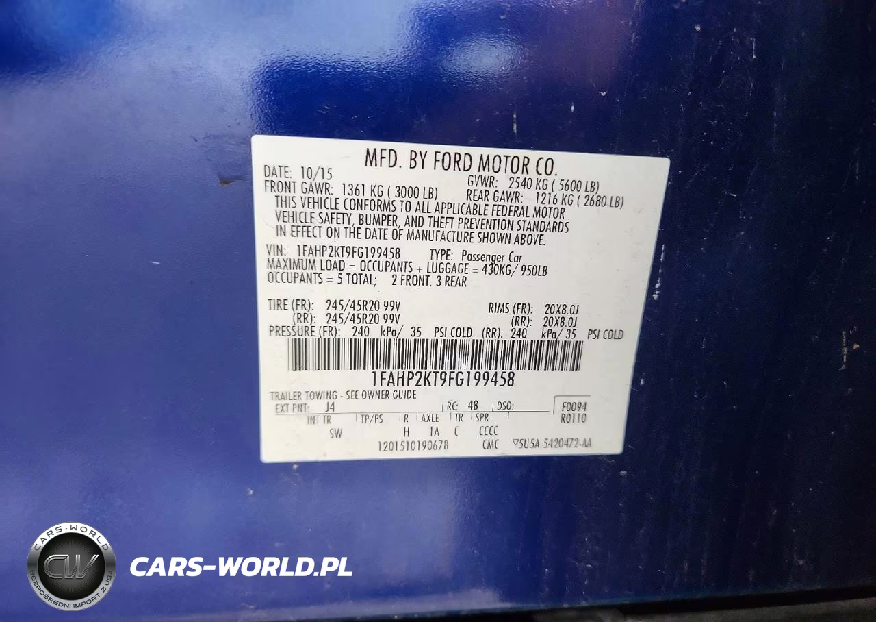 2015 Ford Taurus Sho VIN:1FAHP2KT9FG199458 - 12