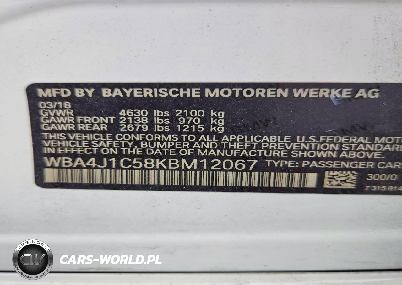 2019 BMW 430I Gran Coupe VIN:WBA4J1C58KBM12067 - 12